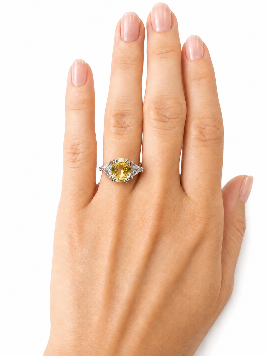 Platinum Yellow Sapphire & Trillion Diamond Three-Stone Ring