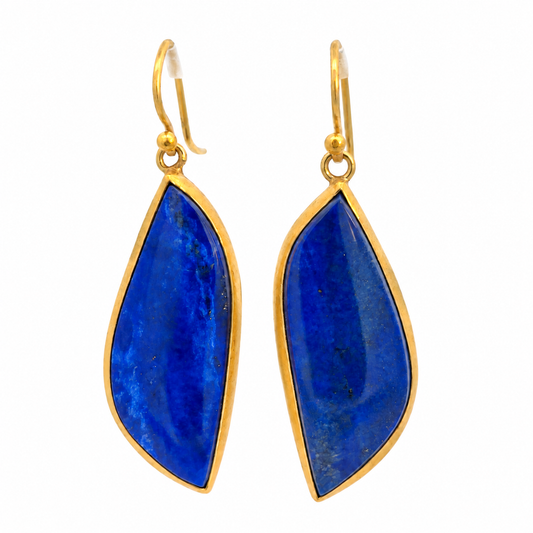 18K Yellow Gold Lapis Lazuli Leaf-Shape Long Drop Earrings