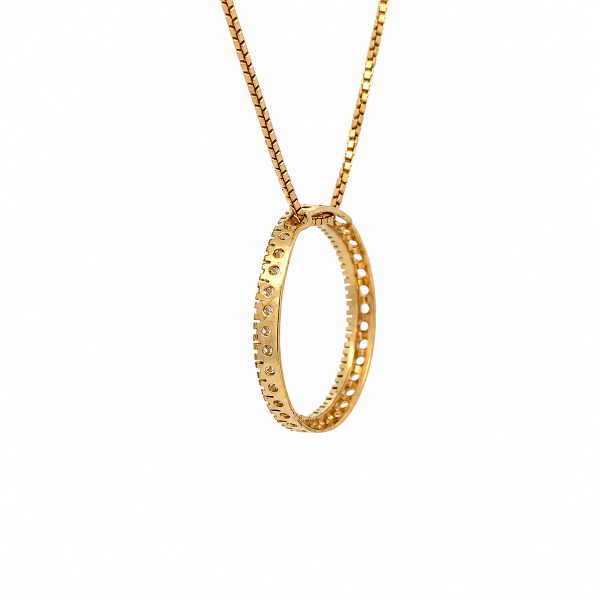 14K Yellow Gold Diamond Open Circle Necklace