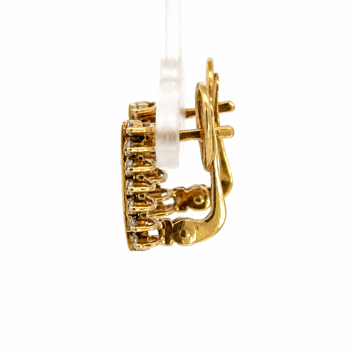 Estate 18K Gold Earrings with Diamond Borders