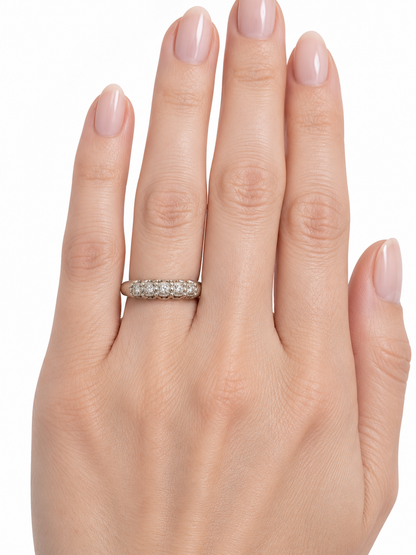 Antique 14K White Gold Diamond Band with Scalloped Settings