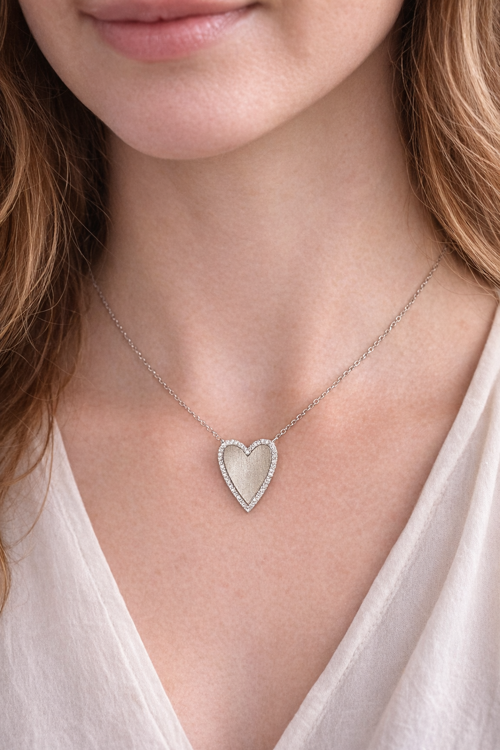 14K White Gold Diamond Framed Heart Pendant Necklace