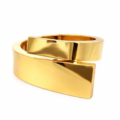 Substantial 18K Yellow Gold Statement Bangle, High-Polish & Textured Design
