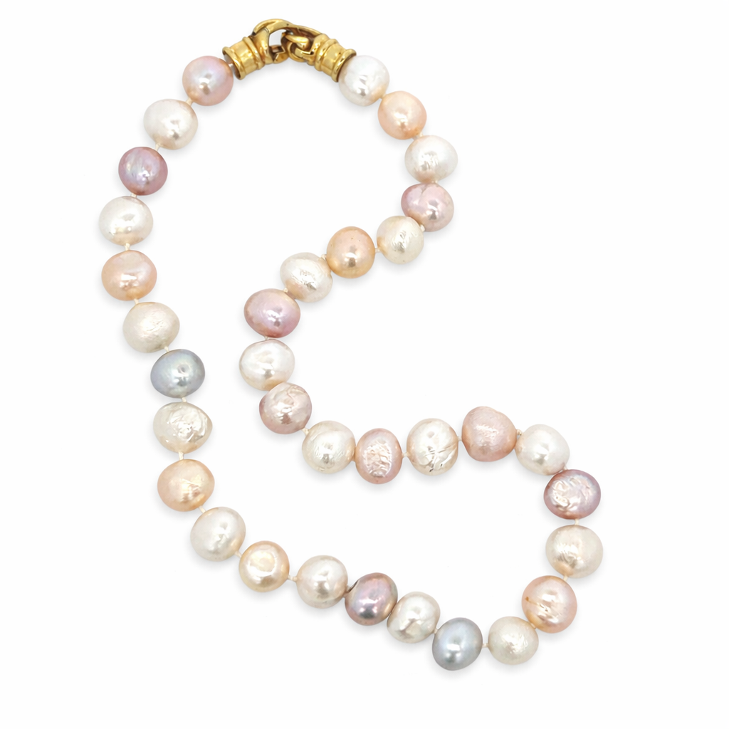 Freshwater Baroque Pearl Necklace 16” Pink Peach Overtone 14K Gold Clasp