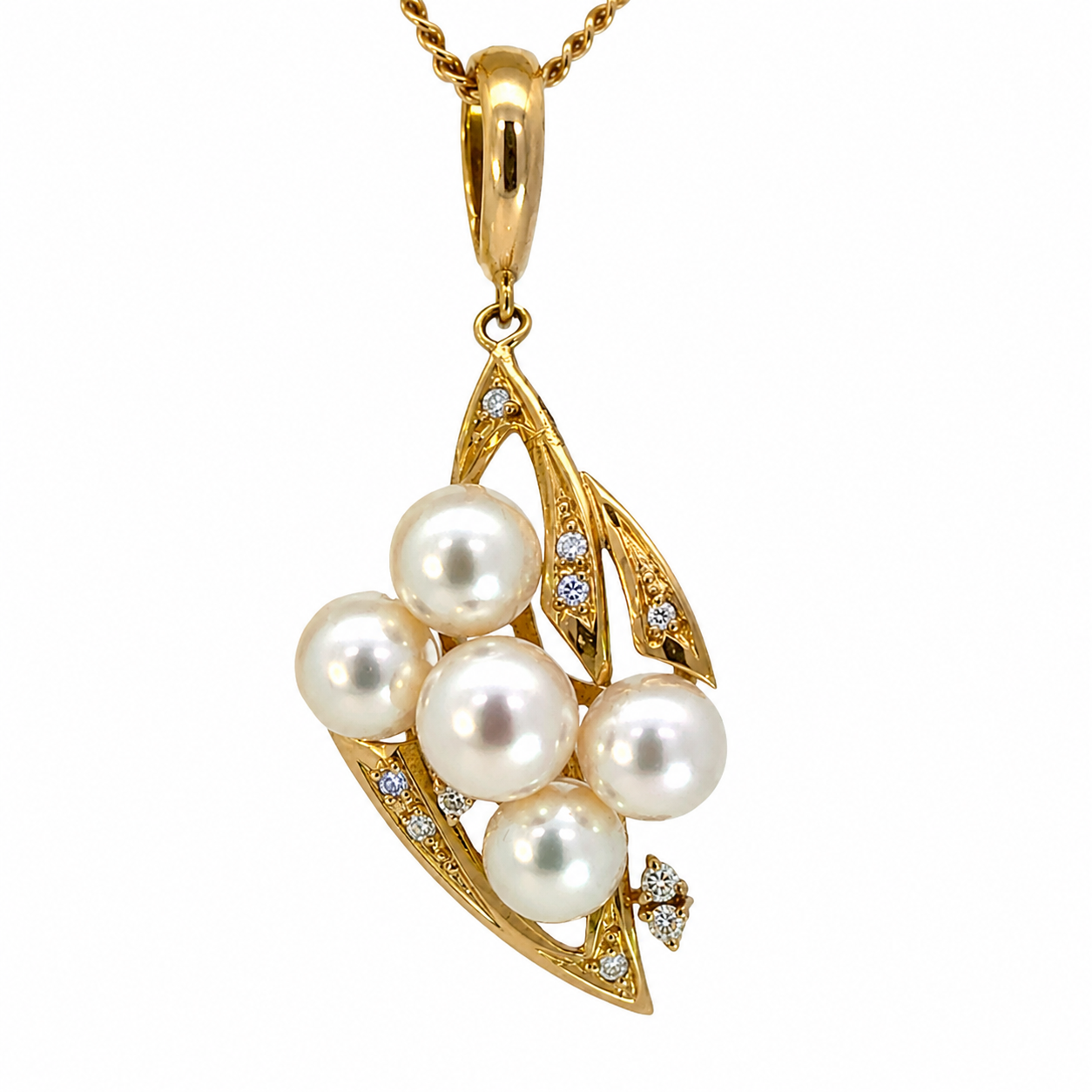 18K Yellow Gold Pearl Cluster Enhancer Pendant with Diamond Accents