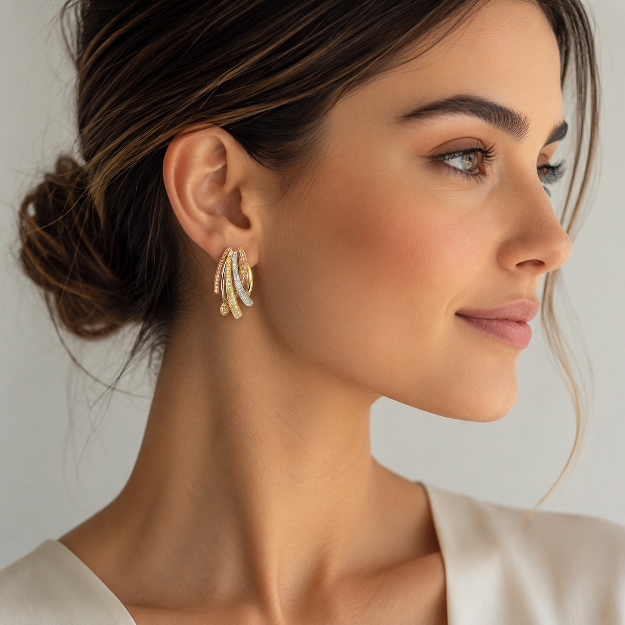 EFFY 14K Tri-Color Diamond Ribbon Earrings