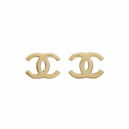14K Yellow Gold CC Logo Stud Earrings