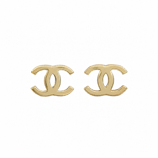 14K Yellow Gold CC Logo Stud Earrings