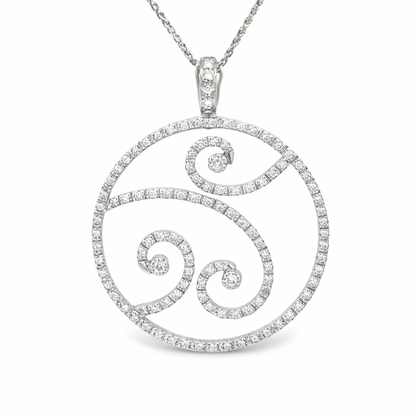 Large 18K White Gold Diamond Circle Swirl Enhancer Pendant