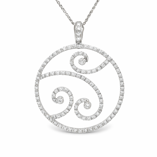 Large 18K White Gold Diamond Circle Swirl Enhancer Pendant
