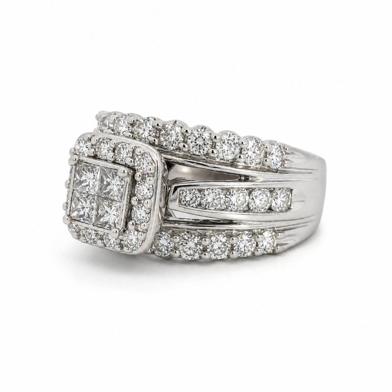 14K White Gold Raised Diamond Cluster Ring