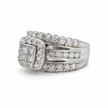 14K White Gold Raised Diamond Cluster Ring