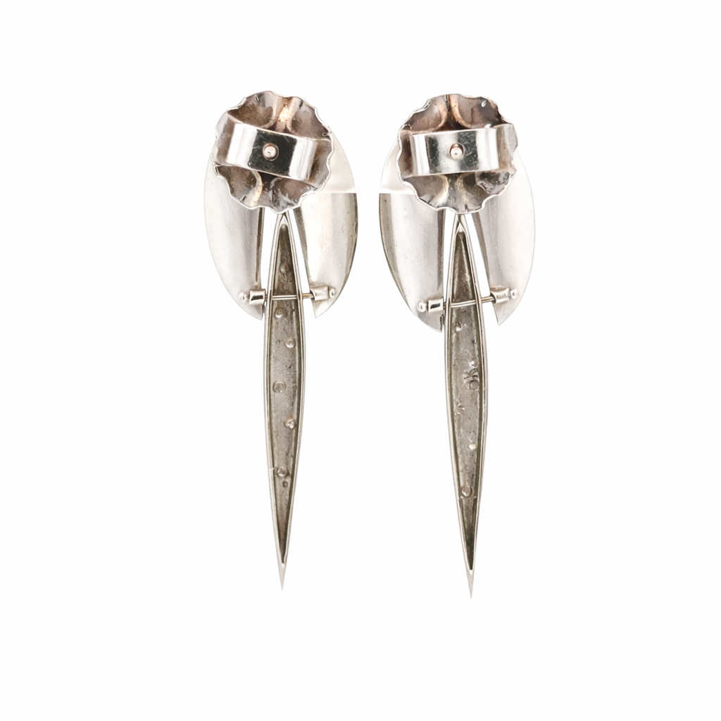 Contemporary 18K White Gold Linear Diamond Dangle Earrings