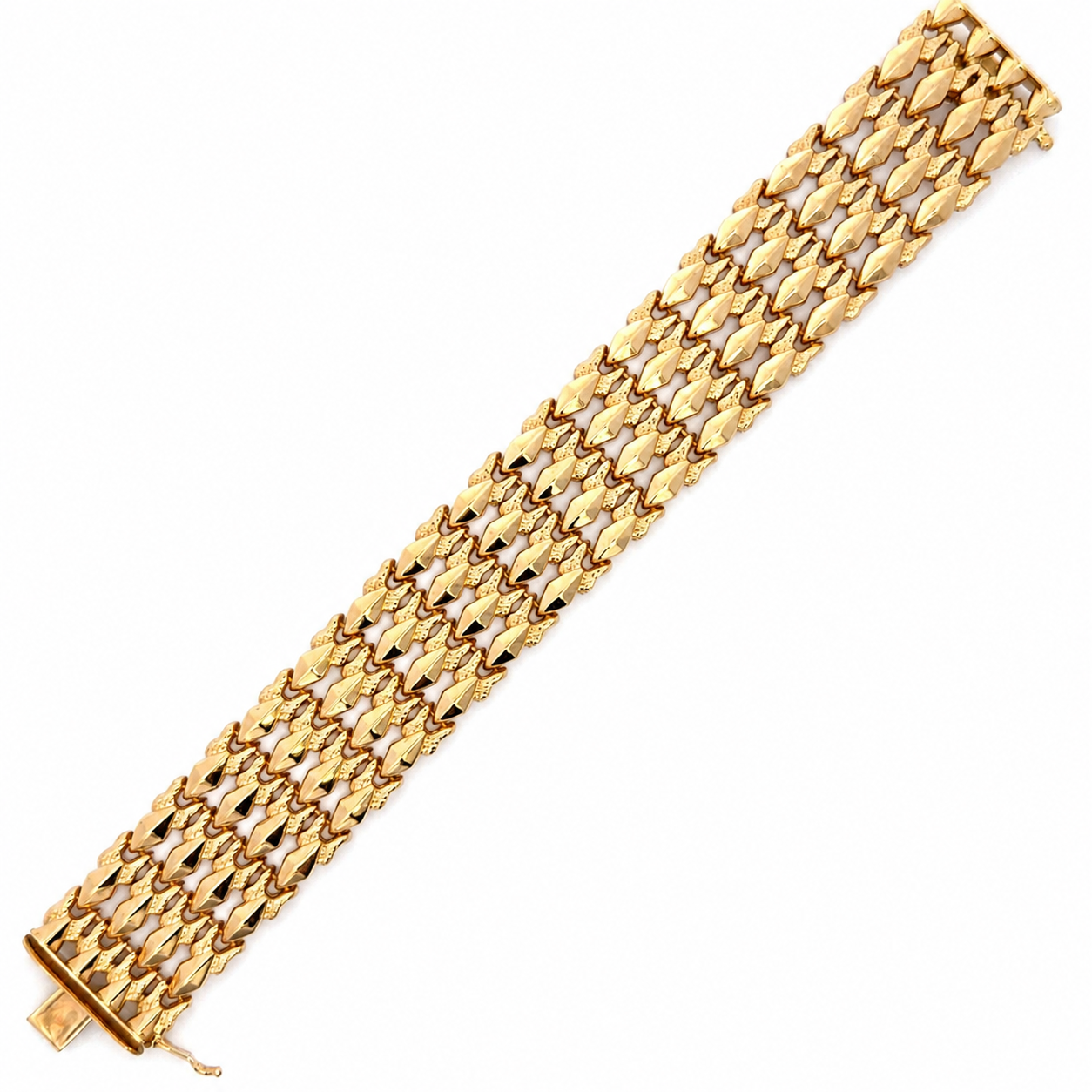 Mid-Century 18K Yellow Gold Flexible Wide Link Bracelet