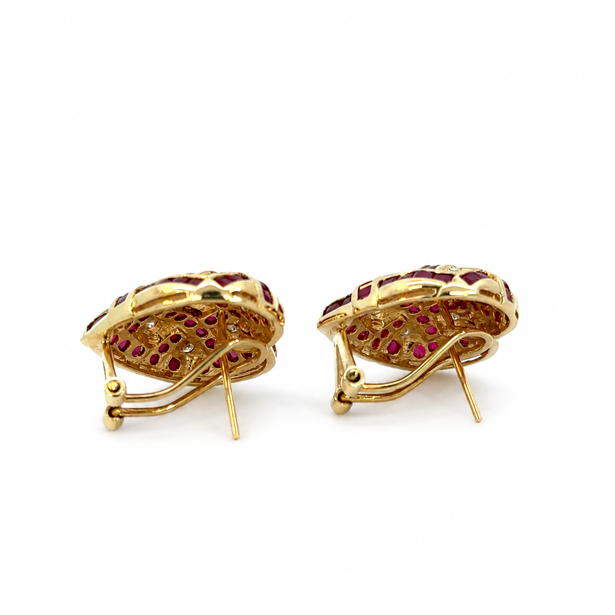14K Yellow Gold Ruby & Diamond Woven Heart Earrings