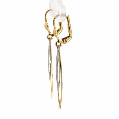 14K Two-Tone Gold Marquise Drop Earrings