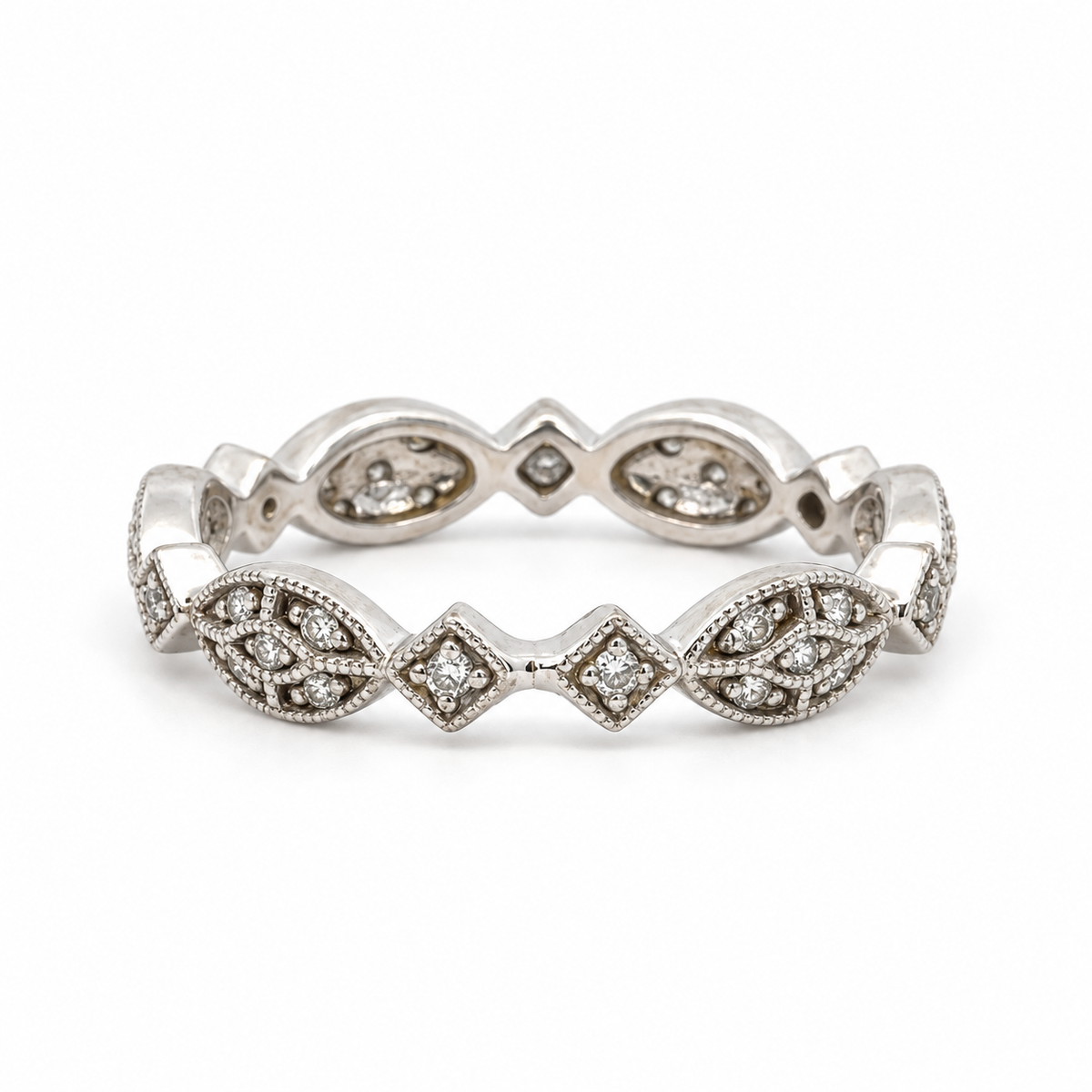 Gabriel & Co. 14K White Gold Diamond Leaf Motif Band