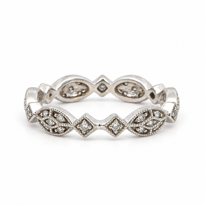 Gabriel & Co. 14K White Gold Diamond Leaf Motif Band