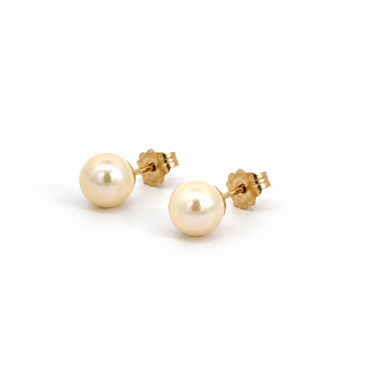 14K Yellow Gold 6mm Pearl Stud Earrings