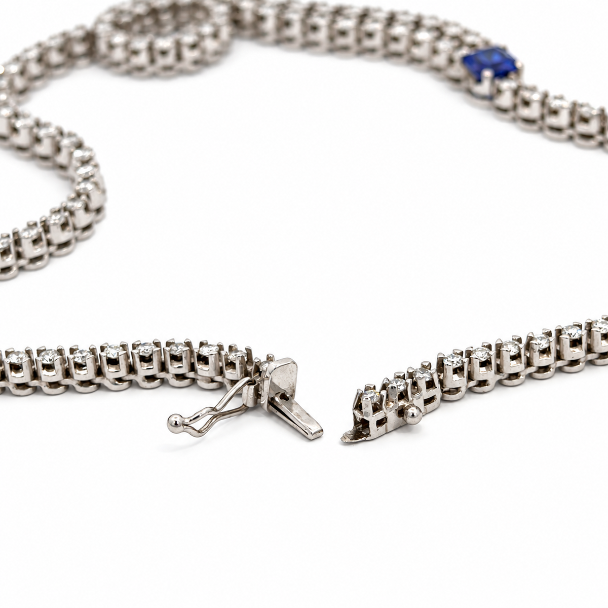18K White Gold Diamond & Tanzanite Necklace — 11.75 CT Diamonds with Asymmetric Loop & Double Drop