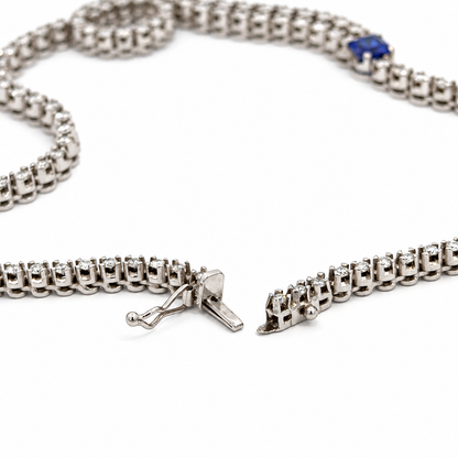 18K White Gold Diamond & Tanzanite Necklace — 11.75 CT Diamonds with Asymmetric Loop & Double Drop