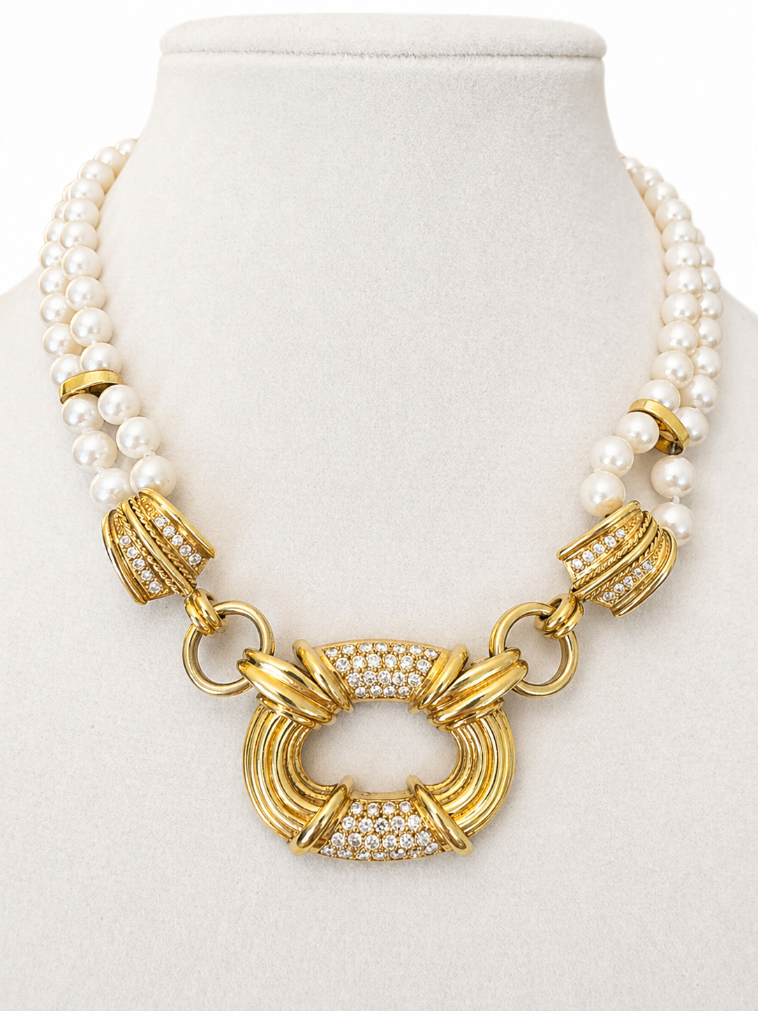 Vintage 1950's South Sea Pearl & Diamond Necklace in 18K Yellow Gold