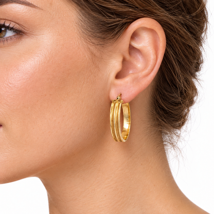 14K Yellow Gold Polished & Textured Hoop Earrings