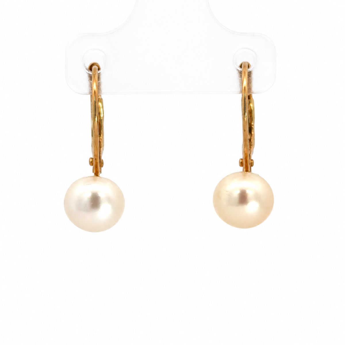 14K Yellow Gold Button Pearl Lever-Back Drop Earrings
