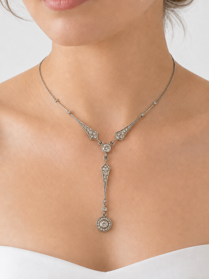 Antique 1920s Platinum Diamond Lavalier Necklace