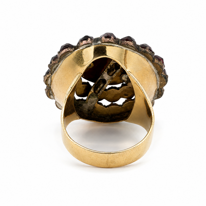 Vintage Yellow Gold Garnet Bloom Statement Ring