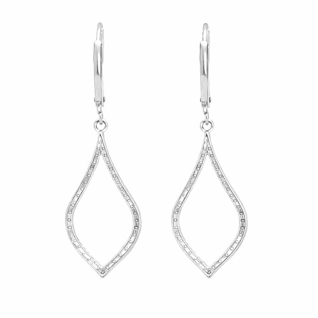 14K White Gold Diamond Open Marquise Drop Earrings