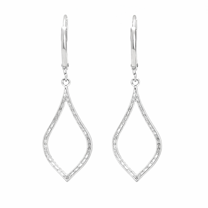 14K White Gold Diamond Open Marquise Drop Earrings