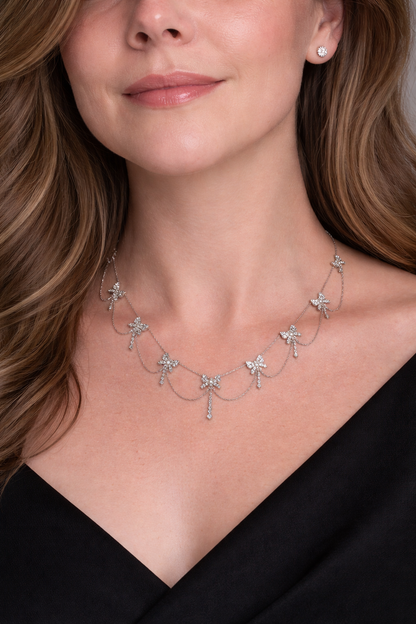 Antique Diamond Bow Platinum Garland Necklace