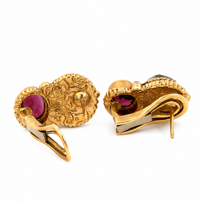 Stephen Dweck 18K Rose Gold Carved Tourmaline & Garnet Earrings