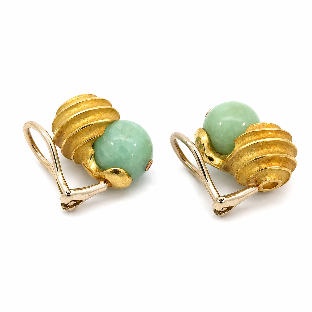 18K Yellow Gold Jade Bead French Clip Earrings – C.W.