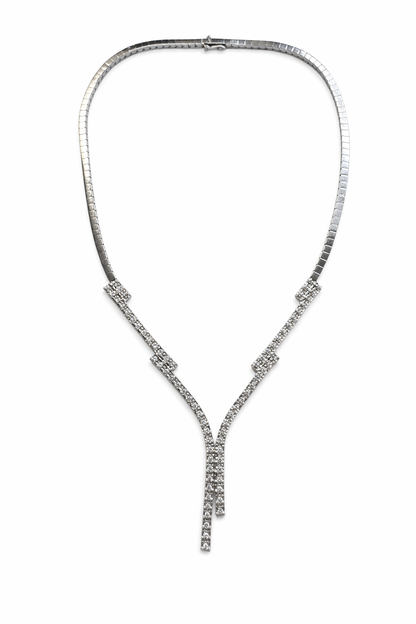 Diamond Fringe Drop Necklace 18K White Gold
