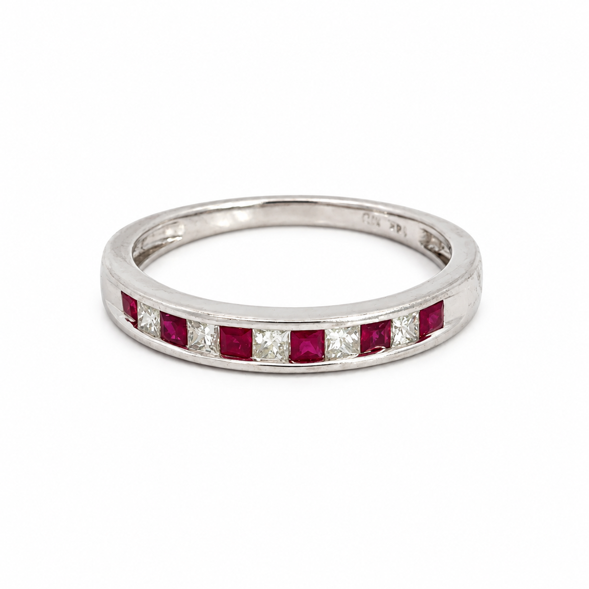14K White Gold Alternating Ruby & Diamond Band