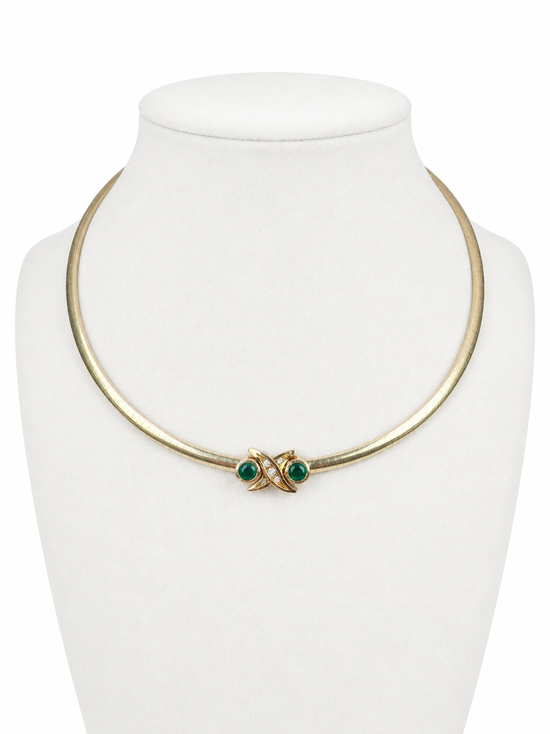 Signed NSS Emerald & Diamond Convertible Choker Necklace in 14K & 18K Gold