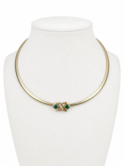 Signed NSS Emerald & Diamond Convertible Choker Necklace in 14K & 18K Gold