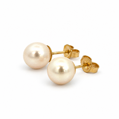 Yellow Gold 7mm Pearl Stud Earrings