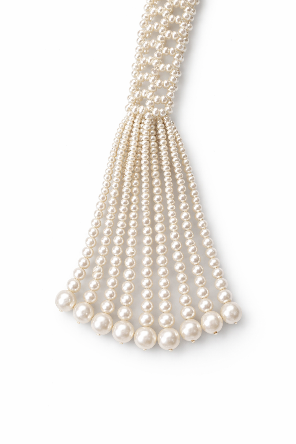 Vintage Seed Pearl Scarf Necklace with Tassel Fringe, 44” Long