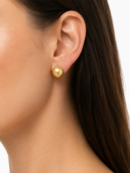 14K Yellow Gold 12mm Yellow Pearl Stud Earrings