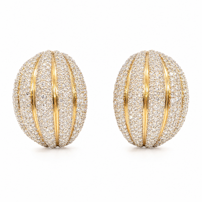 18K Yellow Gold Diamond Ribbed Dome Earrings