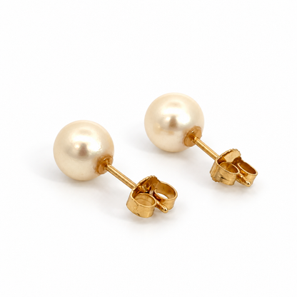 14K Yellow Gold 7mm Pearl Stud Earrings