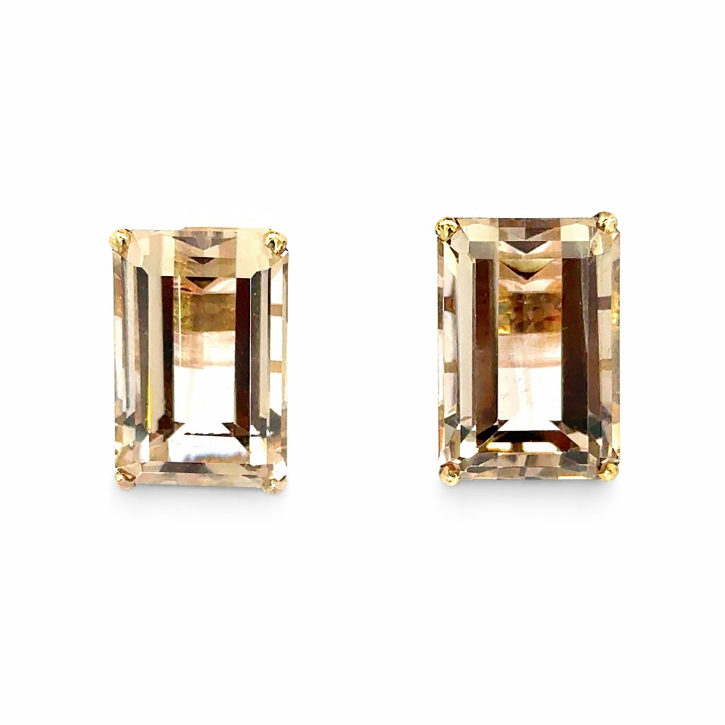 14K Yellow Gold Vintage Yellow Topaz Stud Earrings with Screw Backs