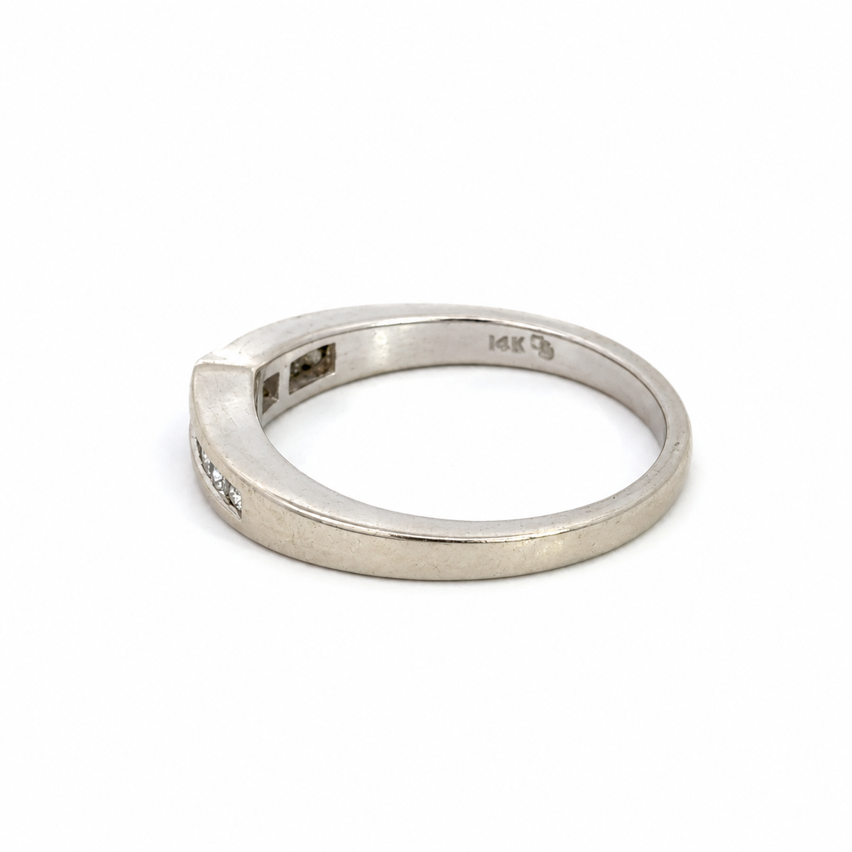 14K White Gold Square Diamond Contoured Band
