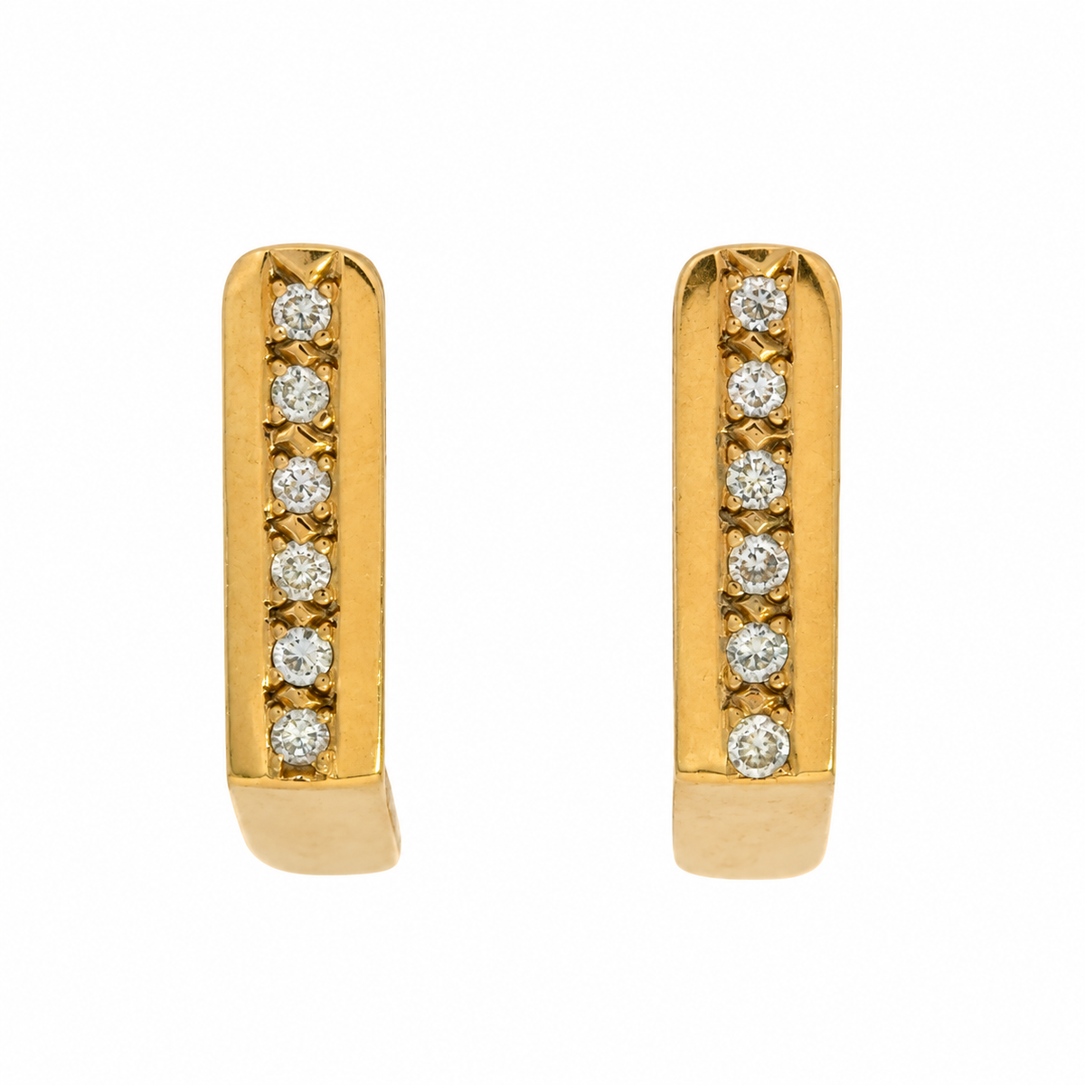 14K Yellow Gold Diamond Bar Earrings