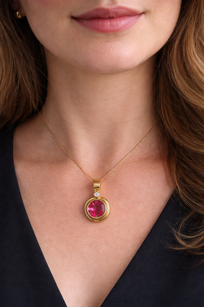 Ruby Heart Pendant with Diamond Accent 18K Yellow