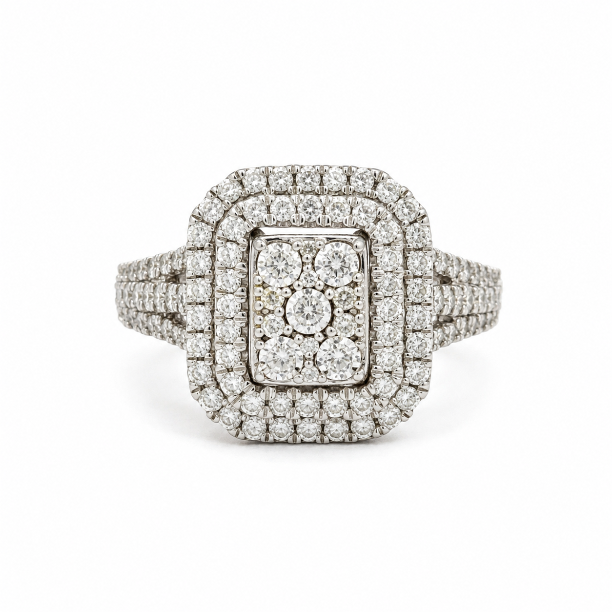 White Gold Diamond Multi-Tier Halo Statement Ring