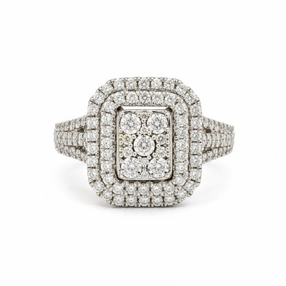 White Gold Diamond Multi-Tier Halo Statement Ring